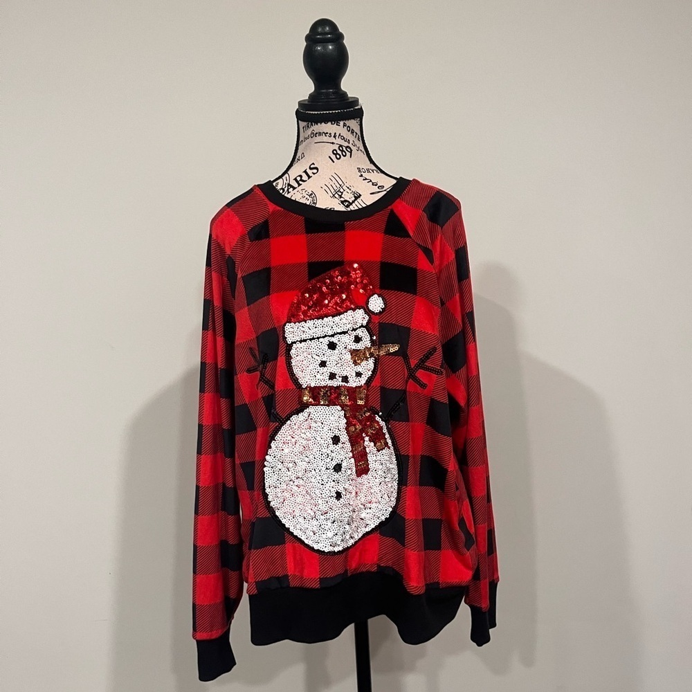 Miss Chievous Buffalo Plaid Snowman Sweater